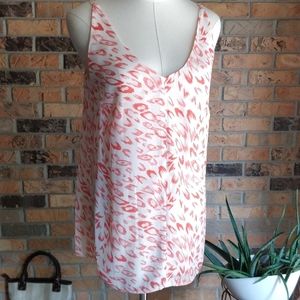 Cabi Leopard Coral Red / Beige V-Neck Blouse S c